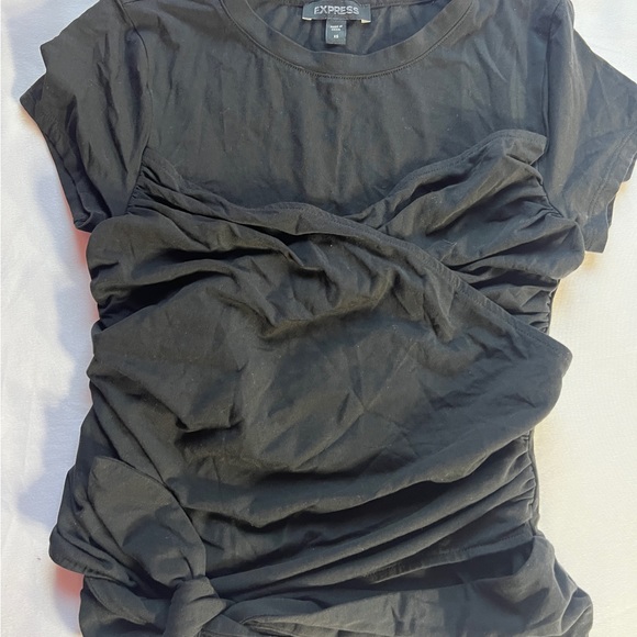 XS Express Women Top Black T-Shirt Drape Cross Wrap Front Back Tie Spring Summer - Picture 6 of 6